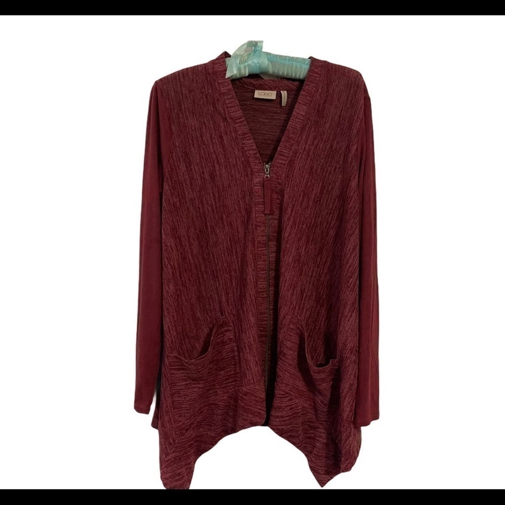 LOGO By Lori Goldstein Knit Cardigan Faux Suede - Picture 3 of 8